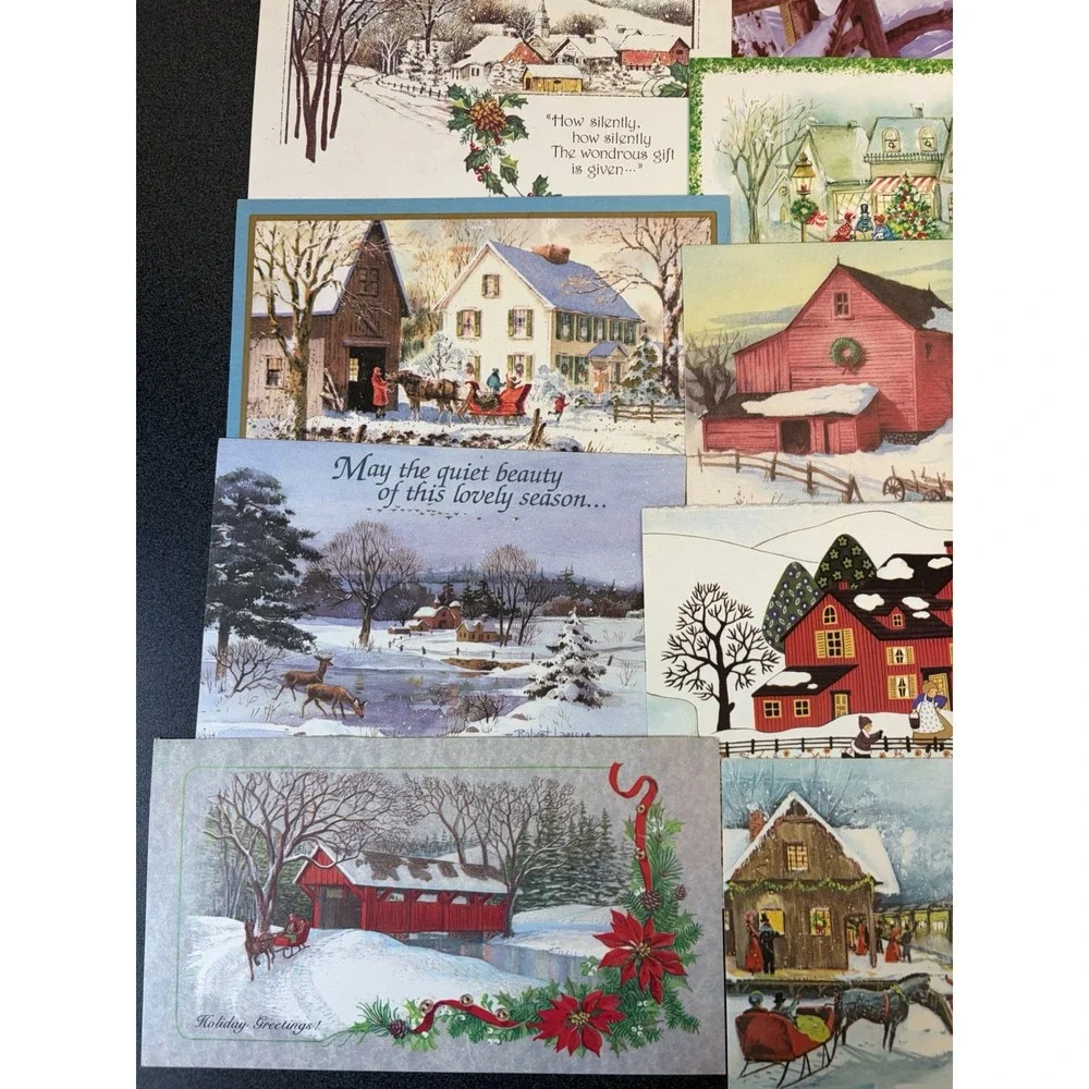 Vintage Christmas Cards Fronts ONLY Houses Barns More Scrapbooking Crafts 50+